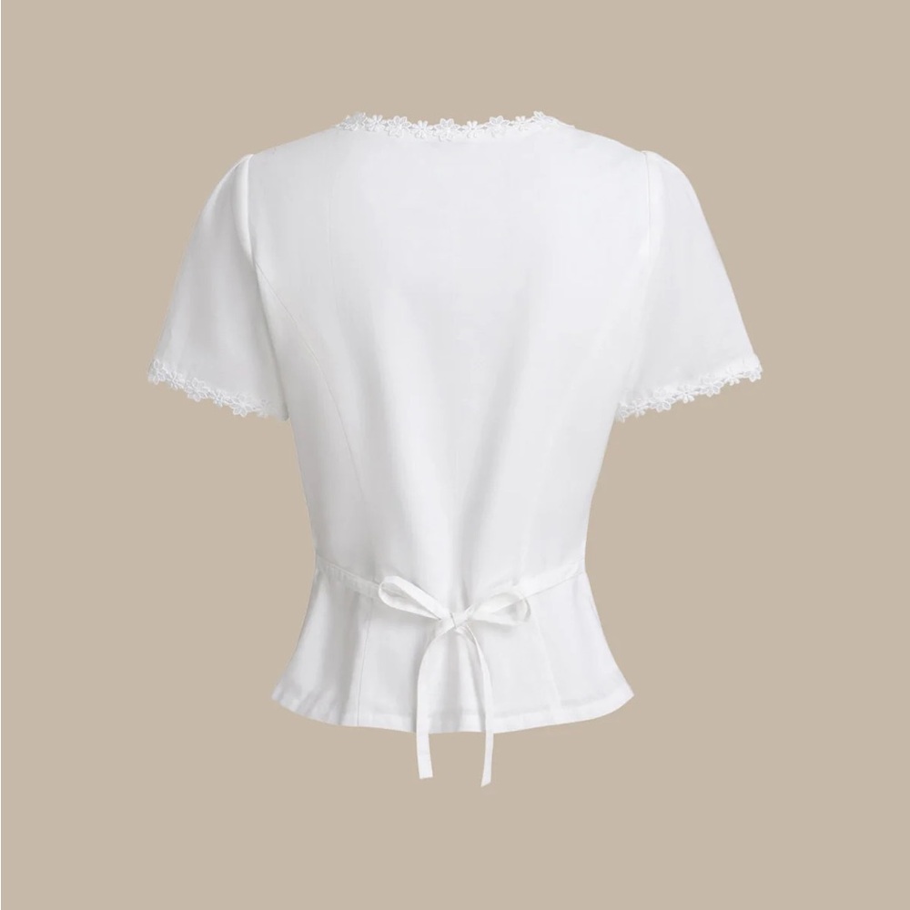 Rihoas White Square Neck Button Lace Blouse - Picture 7 of 9
